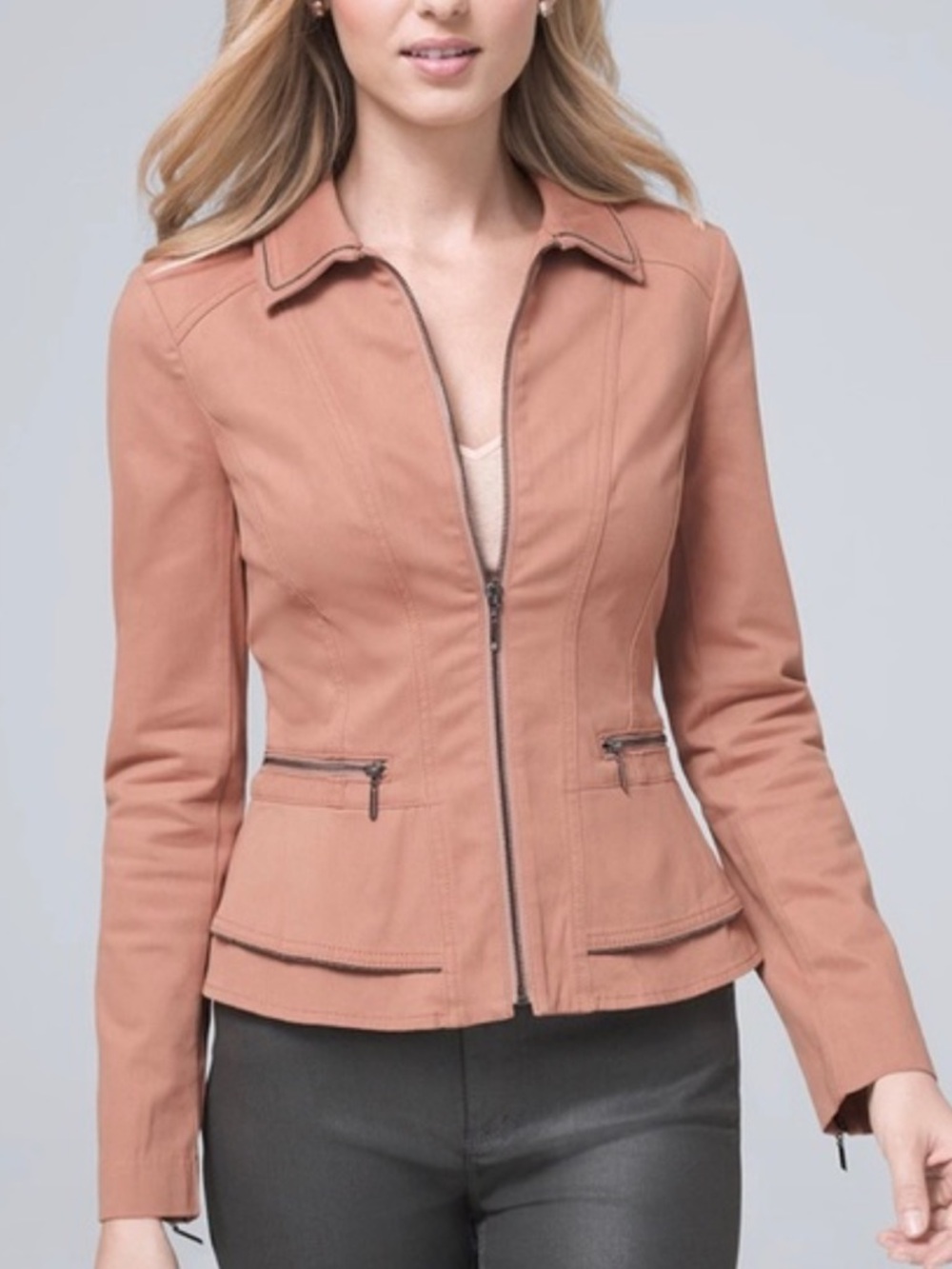 White House black market flirty moleskin ruffle mauve jacket blazer 2 nwt
